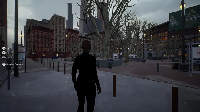 Epic's City Sample: a figure standing in a city plaza